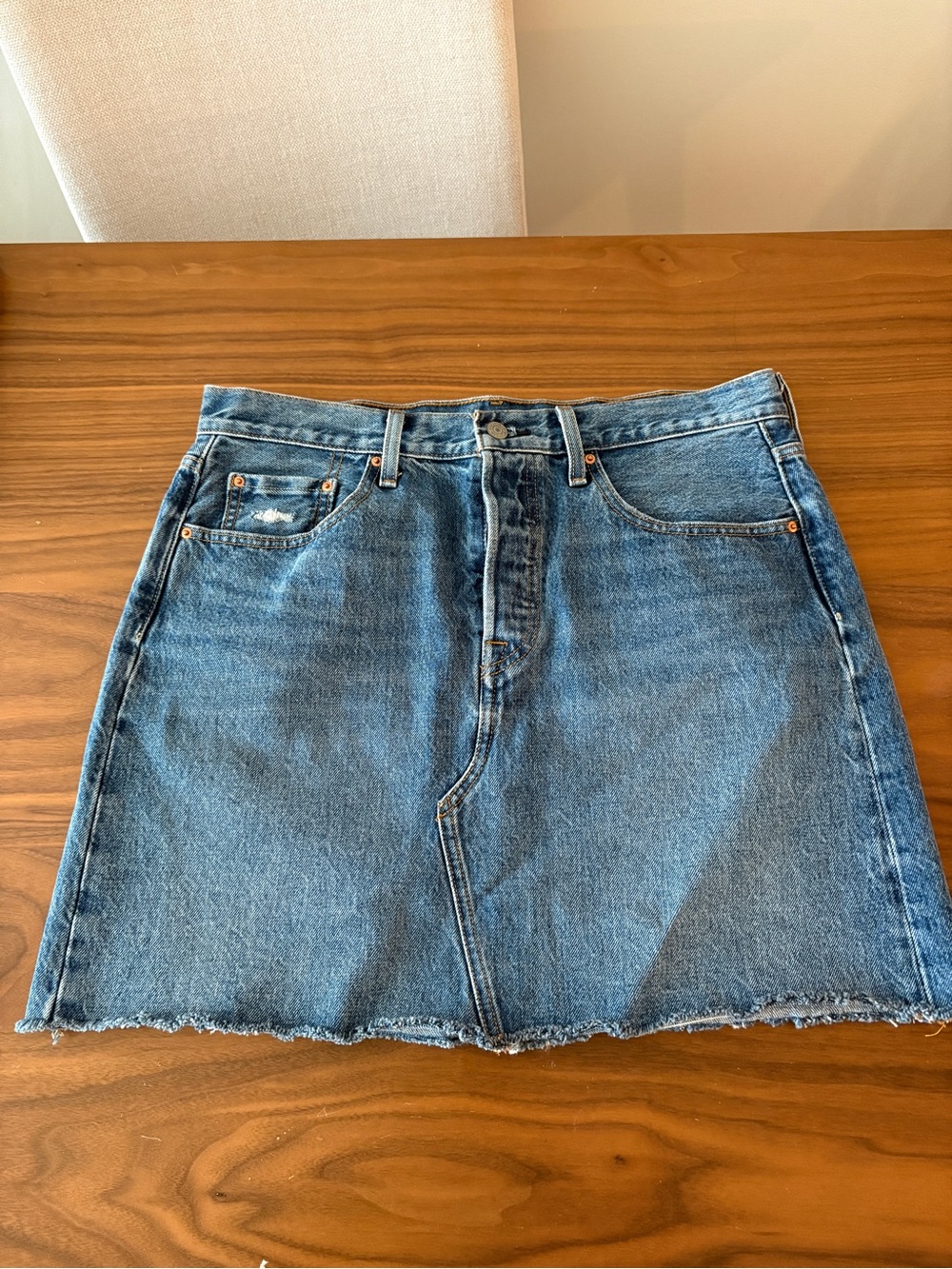 Levi's Blue Denim Midi Skirt with Raw Hem